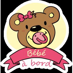 Stickers Bébé à bord ours rose
